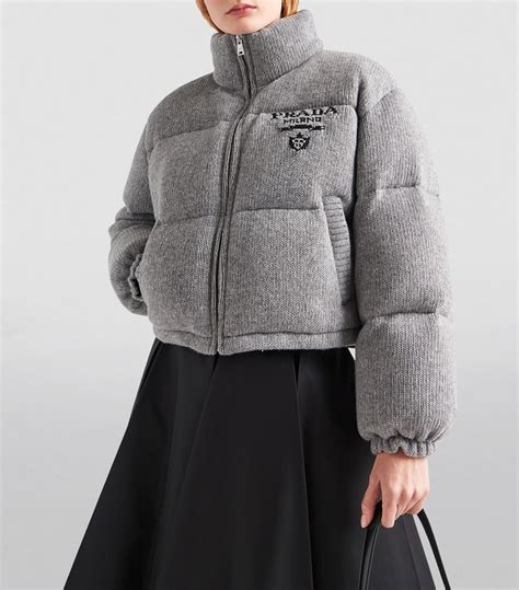 prada womens puffer jacket|prada cropped cashmere down jacket.